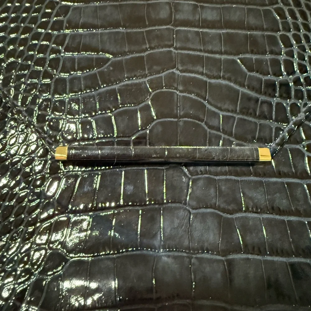 Abas Black Croc Embossed Envelope Clutch